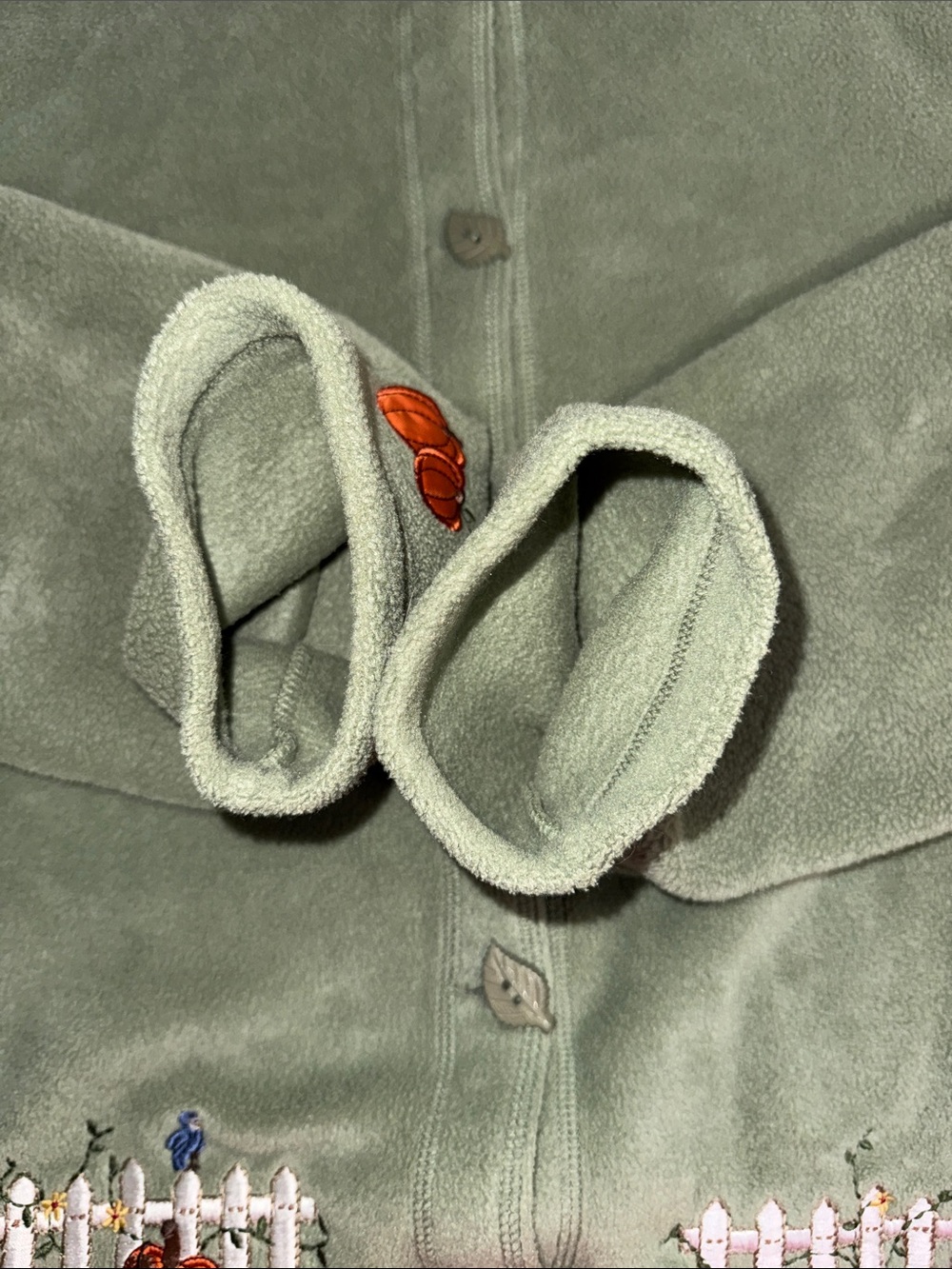 Vintage 90s Croft & Barrow Autumn Fleece Cardigan Sweater Sage Green Embroidered - Picture 10 of 14